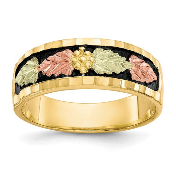 10KY Tri-Color Black Hills Gold Men's Antiqued Ring