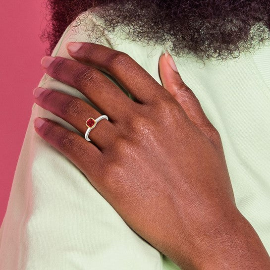 14KY and Sterling Silver Lab Created Ruby Ring
