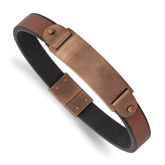 Stainless Steel & Leather Engravable ID Bracelet