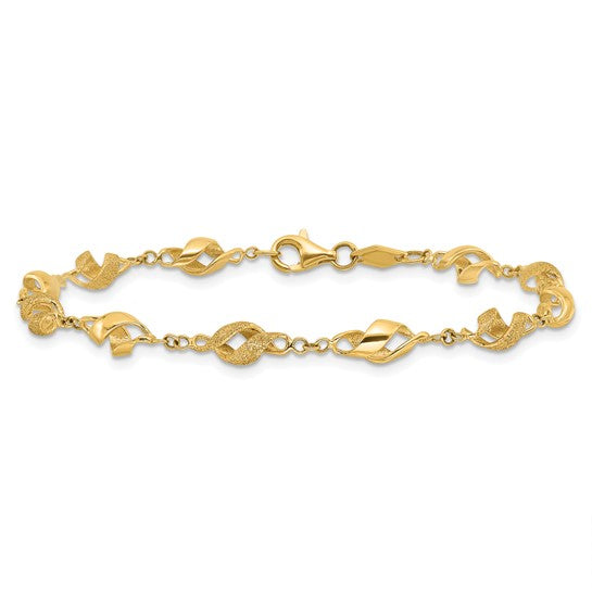 10KY Textured Spiral Link Bracelet