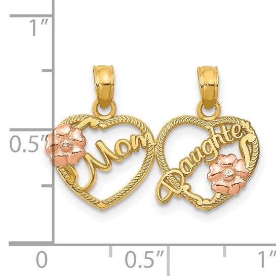10K Two-Tone MOM - DAUGHTER Two-Piece Break-apart Hearts Pendant