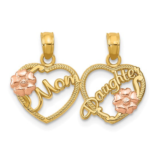 10K Two-Tone MOM - DAUGHTER Two-Piece Break-apart Hearts Pendant