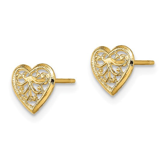 Yellow Gold Heart Filigree Earrings