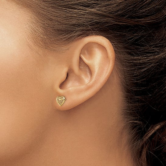 Yellow Gold Heart Filigree Earrings