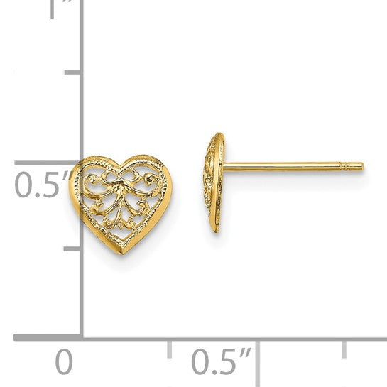 Yellow Gold Heart Filigree Earrings