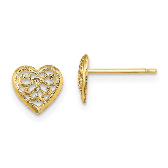 Yellow Gold Heart Filigree Earrings