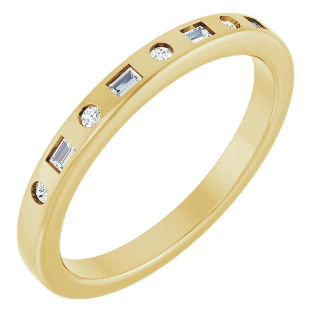 14K Yellow Gold Natural Diamond Alternating Band