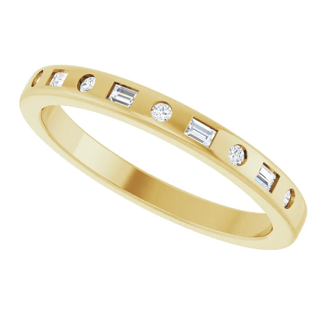 14K Yellow Gold Natural Diamond Alternating Band