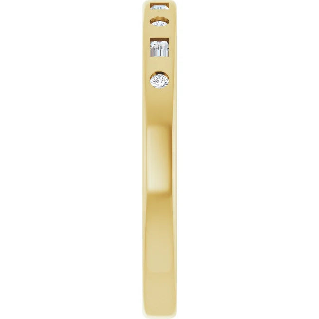 14K Yellow Gold Natural Diamond Alternating Band