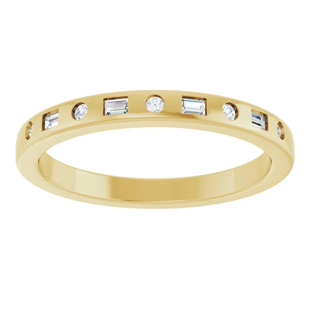 14K Yellow Gold Natural Diamond Alternating Band
