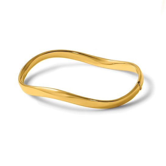 14K Yellow Gold Italian Wavy Hinge Bangle