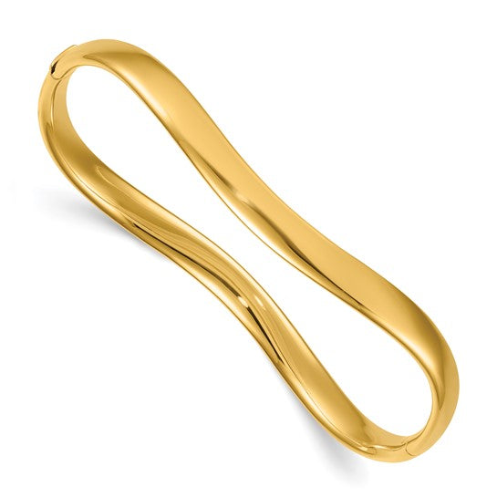 14K Yellow Gold Italian Wavy Hinge Bangle