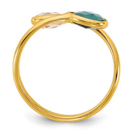 14KY London Blue Topaz & Pink Quartz Bypass Ring