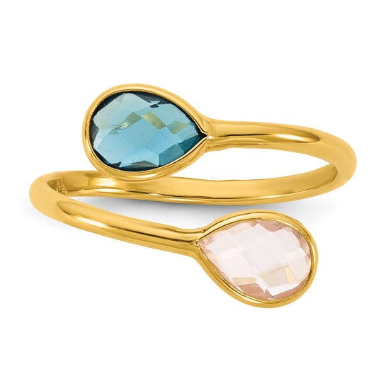 14KY London Blue Topaz & Pink Quartz Bypass Ring