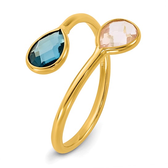 14KY London Blue Topaz & Pink Quartz Bypass Ring