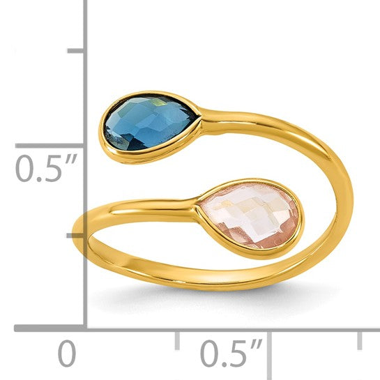 14KY London Blue Topaz & Pink Quartz Bypass Ring
