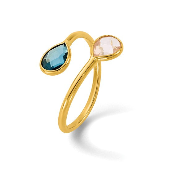 14KY London Blue Topaz & Pink Quartz Bypass Ring