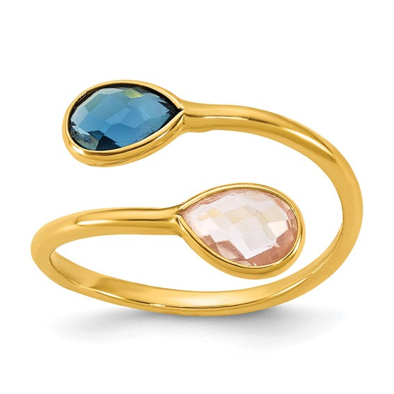 14KY London Blue Topaz & Pink Quartz Bypass Ring