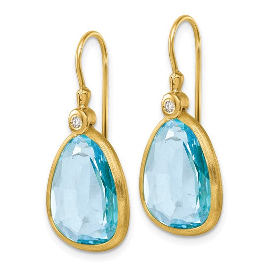 14KY Swiss Blue Topaz & Diamond Shepard Hook Earrings