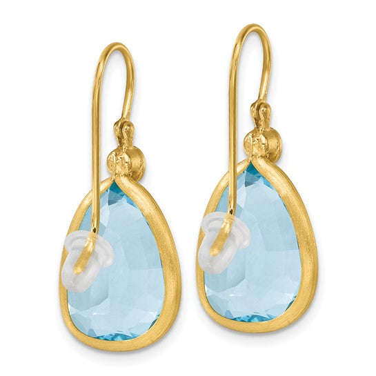 14KY Swiss Blue Topaz & Diamond Shepard Hook Earrings