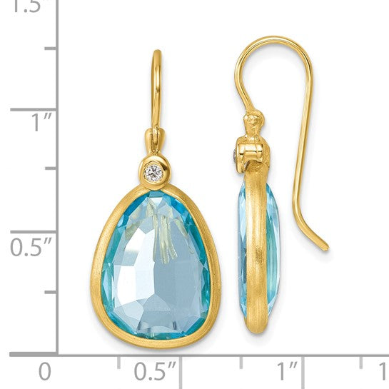 14KY Swiss Blue Topaz & Diamond Shepard Hook Earrings