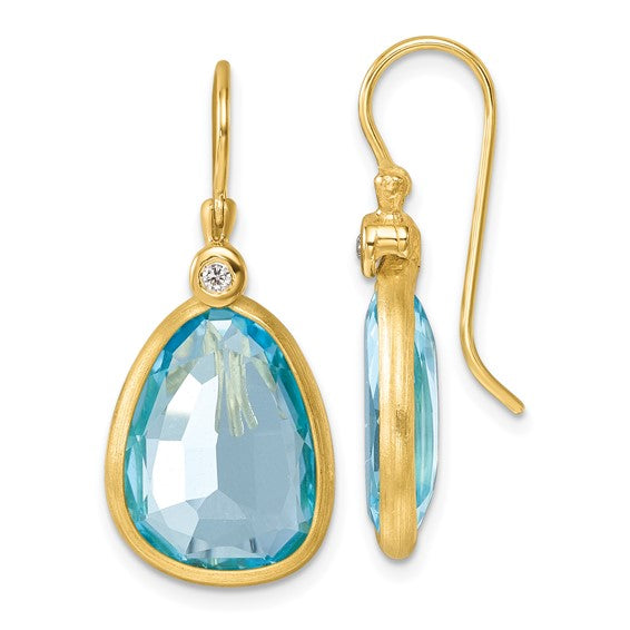 14KY Swiss Blue Topaz & Diamond Shepard Hook Earrings