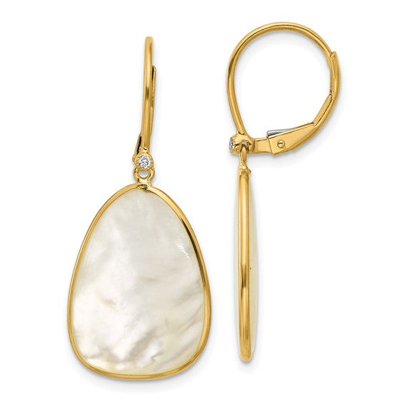 14KY Mother of Pearl & Diamond Earrings
