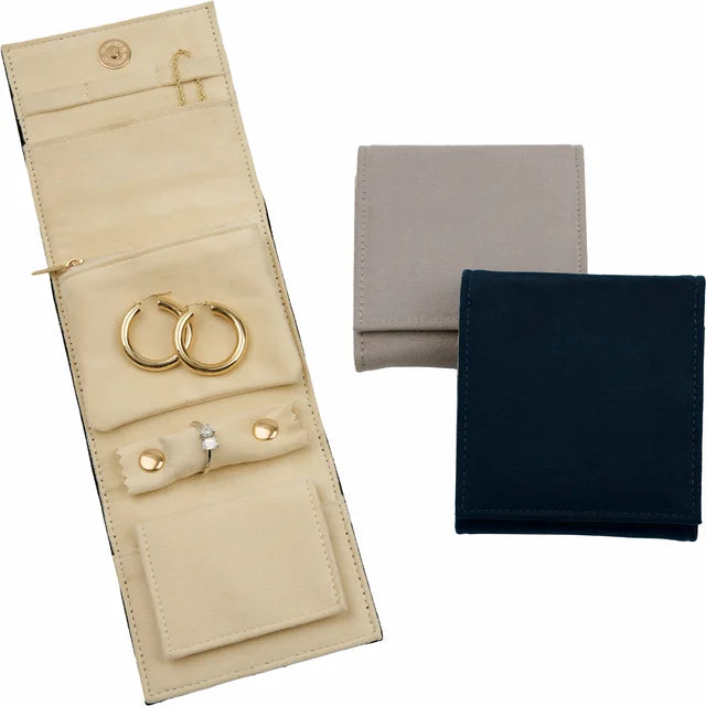 Navy Suede Travel Case with Snap Closure for Fine Jewelry