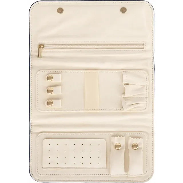 Navy Brushed Leatherette Snap Closure Travel Case