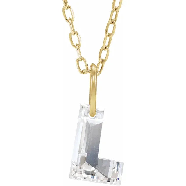 14K Yellow Gold 5/8 CT Lab-Grown Diamond Initial L 18" Necklace