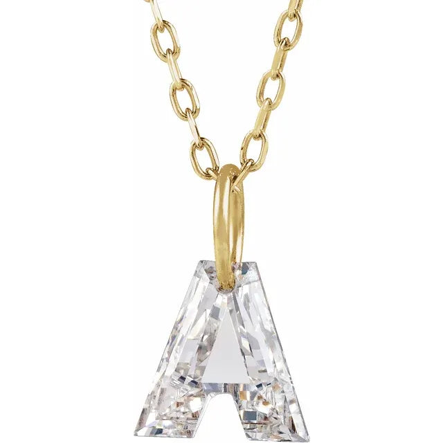 14K Yellow Gold 1 CT Lab-Grown Diamond Initial A 18" Necklace