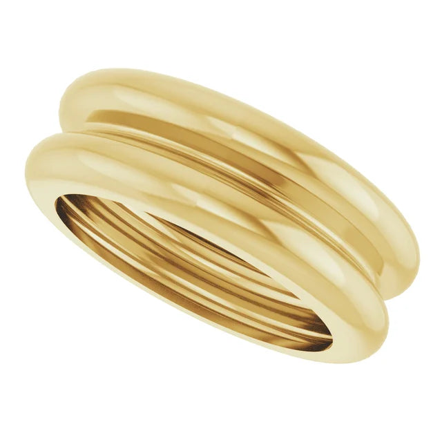 14K Yellow Gold 7 mm Lightweight Grooved Dome Stackable Ring