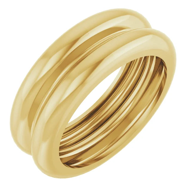 14K Yellow Gold 7 mm Lightweight Grooved Dome Stackable Ring