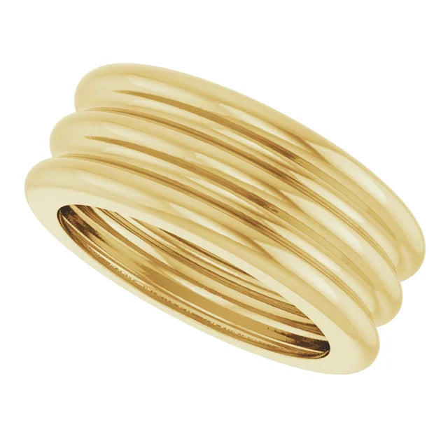 14K Yellow Gold 8mm Lightweight Grooved Dome Stackable Ring