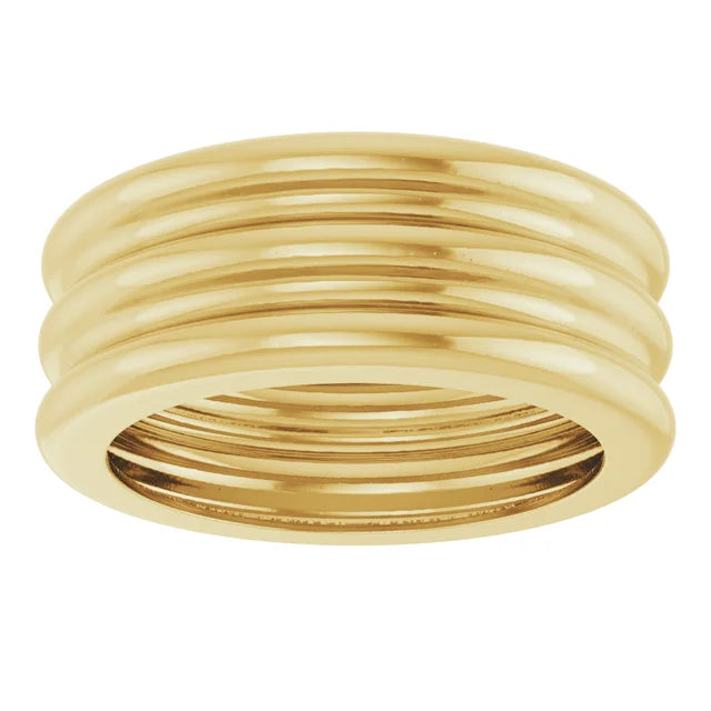 14K Yellow Gold 8mm Lightweight Grooved Dome Stackable Ring