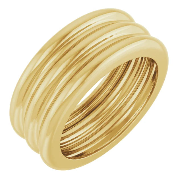 14K Yellow Gold 8mm Lightweight Grooved Dome Stackable Ring