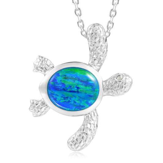 Alamea Sterling Silver Green Opal Turtle Pendant