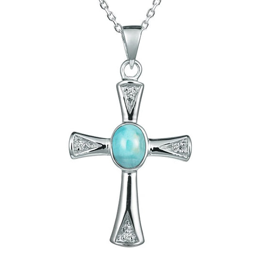 Alamea Sterling Silver Larimar Cross Pendant