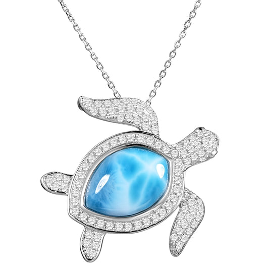 Alamea Sterling Silver Larimar Turtle Pendant