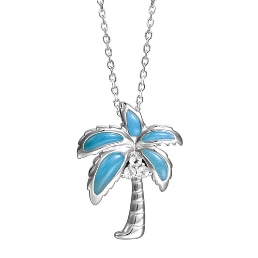 Alamea Sterling Silver Larimar Palm Tree Pendant