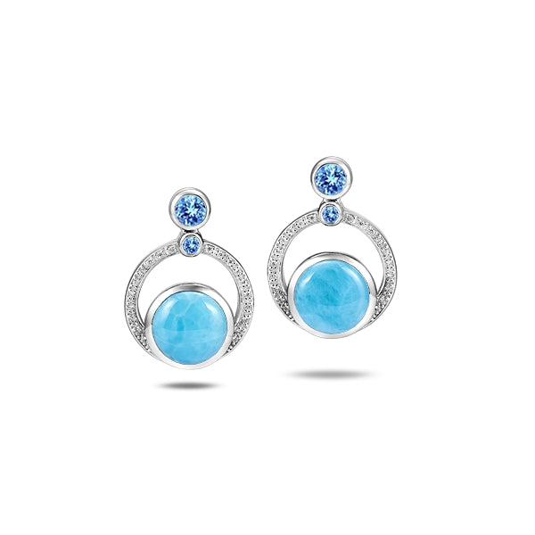 Alamea Sterling Silver Larimar and CZ Circle Earrings