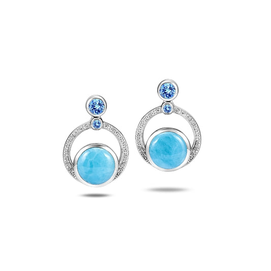 Alamea Sterling Silver Larimar and CZ Circle Earrings