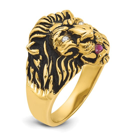 14KY Diamond & Ruby Lion Ring