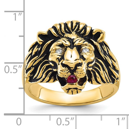 14KY Diamond & Ruby Lion Ring