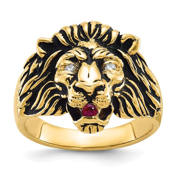 14KY Diamond & Ruby Lion Ring