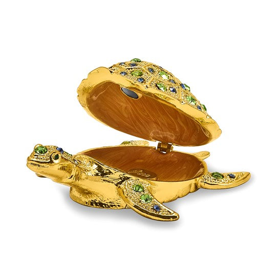 Luxury Giftware by Jere GILDA Golden Sea Turtle Trinket Box with 18" Necklace