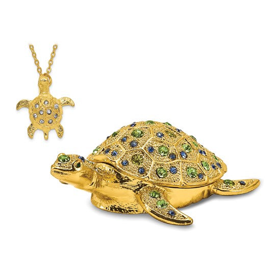 Luxury Giftware by Jere GILDA Golden Sea Turtle Trinket Box with 18" Necklace