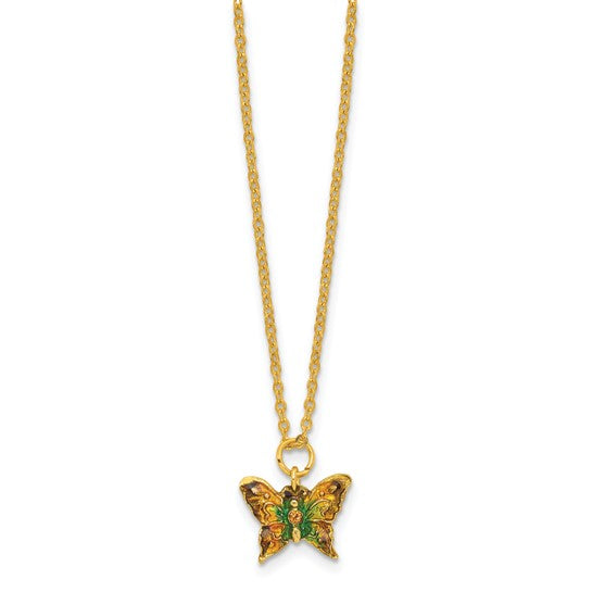 Luxury Giftware by Jere Bejeweled BASHFUL Butterfly on Hydrangea Trinket Box with Matching 18 inch Necklace