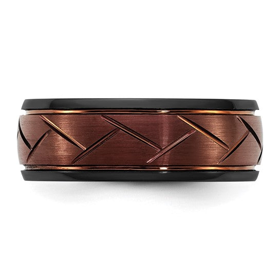 Ceramic 8mm Wedding Band w/Grooved Finish