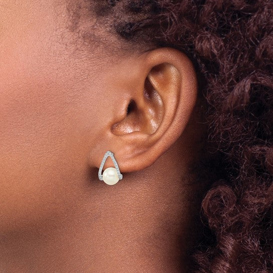 14KW Pearl & Diamond "V" Earrings
